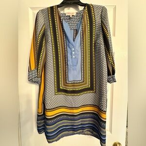 Philosophy Long Sleeve Dress with Yellow and Blue Geometric Design